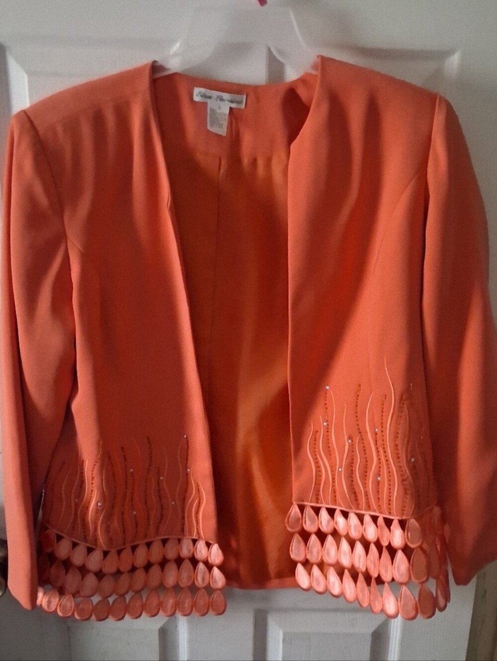 Elsa Loraine - Women's Vintage Coral/Peach Open Front Blazer Jacket. Size 18